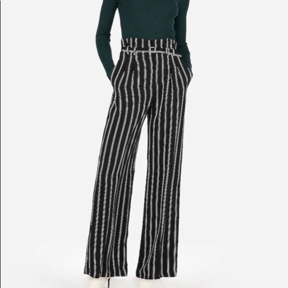 High Waisted Striped Belted Wide Leg Pant size 12 NWT Express Bootcut trousers - Picture 3 of 4